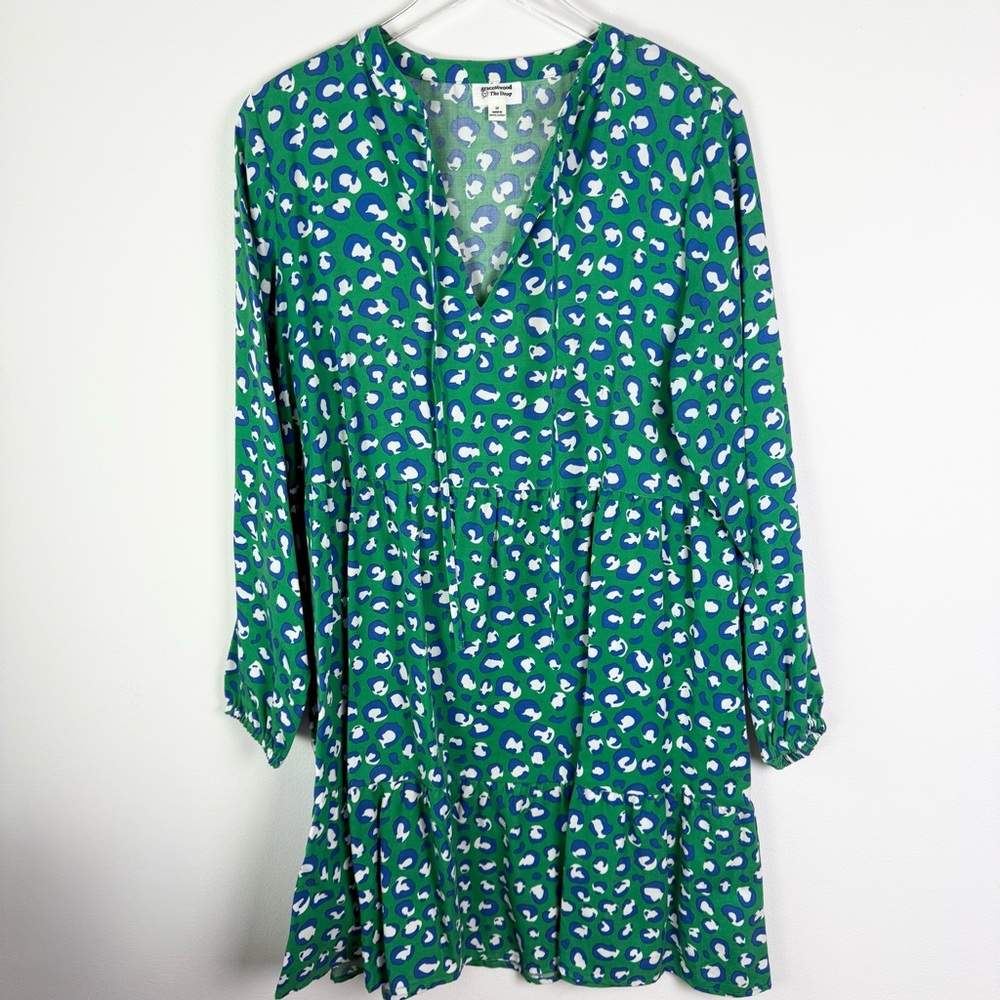 GRACE ATWOOD x THE DROP Green Animal Print Swing Dress